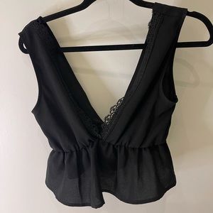 SOLD Zaful small black baby doll cropped v neck top